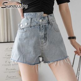 SURMIITRO Summer Irregular Blue Denim Shorts Women Korean Style Ins Fashion High Waist Jeans Female Short Pants 210712