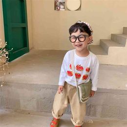 Boys Autumn cute red apple printing all-match base Tees girls cotton casual long-sleeved T shirts 210708
