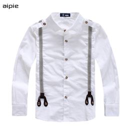 Children's Shirts Classic Strap design England Style Cotton 100% Long-sleeved Kids Boy's Shirts Clothing 210306