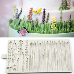 Wild Meadow Silicone Mould Lavender Cake Border Fondant DIY Baby Birthday Decorating Tools Candy Chocolate Gumpaste Molds K321 210225