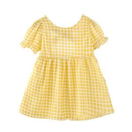 RXBF Toddler Baby Girl Cotton Breathable Dress Princess Short Puff Sleeve Dress Casual Summer Children Jumper Sundress Q0716