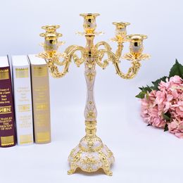 Luxury Gold 5-arms Candle HoldersShiny Plated Wedding Centerpiece Candlestick Holder Party Anniversary Home Decorations