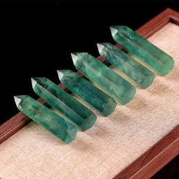 Natural Rough Stone Arts Ornaments Green Fluorite Mineral Healing wands Reiki Hexagonal Ability Quartz Column Colour Fluorited pillar