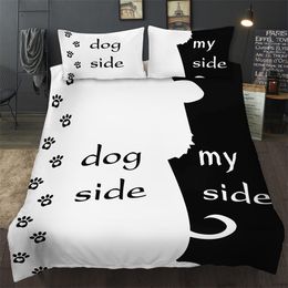 Bonenjoy Black and White Colour Bedding Set Couples Bedding Dog Side My Side King Queen Single Double Twin Bedding Set Full Size 210317