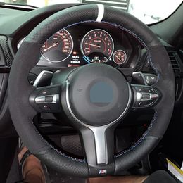 Black Genuine Leather Suede Car Steering Wheel Cover For BMW M Sport F87 M2 F80 M3 F82 M4 M5 F12 F13 M6 F85 x5 M F86 X6 F33 F30