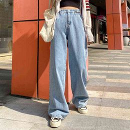 Woman High Waist Jeans Fashion Wide Leg Straight Pants Loose Comfortable Casual Denim Clothing Harem 211129