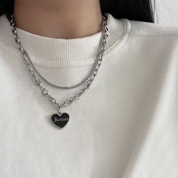 Black Love Letter Brand Double Stack Necklace Female Niche Hip Hop Sweet Cool Sweater Chain Couple Necklace
