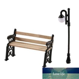 New Wooden Park Bench Street Lamp Miniature Furniture Micro Landscape Fairy Garden Decor Toy Factory price expert design Quality Latest Style Original Status