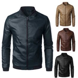 Men Leather Jackets Stand Collar Jackets and Coats Simple Men's Leather Jacket Simple Style Faux Leather Jacket Men 4XL 211009