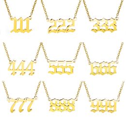 Stainless Steel Number Necklace For Women Gold Plated Dainty 111 222 333 444 555 666 777 888 999 Pendants Choker Chain Numerology Jewelry