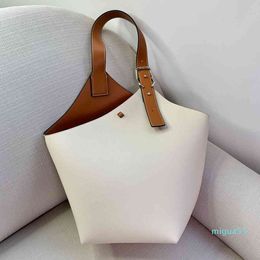 leather Colour contrast large capacity wide shoulder strap bucket bag armpit simple women's one handbags