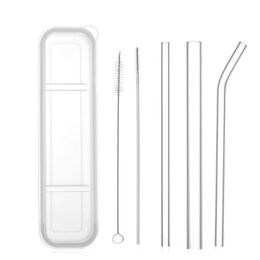 Drinking Straws 1 Set Reusable Transparent Glass Straight Bent With Clean Brush & Plastic Box Wedding Party Supply