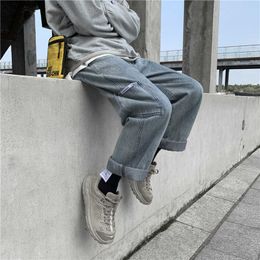 Men Streetwear Wide Leg Blue Jeans Harem Pants 2021 Denim Men Korean Fashions Black Jeans High Waist Designer Clothes Y0927
