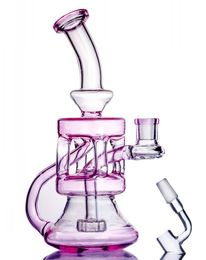 oil concentrate water pipes Canada - pink color glass bongs recycler glass bubber water pipe concentrate oil rigs with ceramic nail banger.