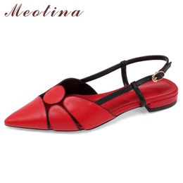 Meotina Slingbacks Pumps Cutouts Women Shoes Low Heels Pointed Toe Shoes Buckle Strap Chunky Heel Ladies Footwear Spring Beige 210608