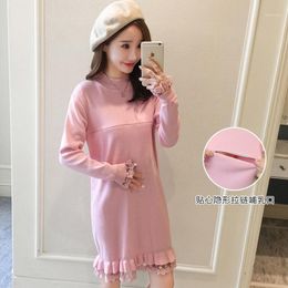 Maternity Dresses 2022 Spring Autumn Clothing Wear Breast Feeding Knitted Clothes For Pregnant Women Dress