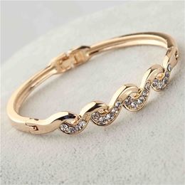 Fashion Women's/Girl's Gold-color Clear Austrian Crystal Bracelets & Bangles Gift Jewelry X0706