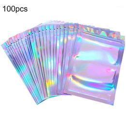 Storage Bags 100pcs 4 Sizes Flat Bath Salt Cosmetic Bag One Side Clear Holographic Mini Aluminium Foil Thick