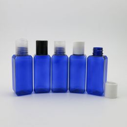 100pcs/lot 50ml Empty Blue Square PET Lotion Cream Shampoo Bottle Travel Portable Plastic Bottle with Clear/White/Black Disc Cap