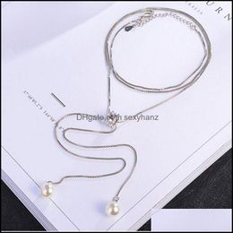 Pendant Necklaces & Pendants Jewellery 925 Sterling Sier Simple Fashion Necklace Zircon Pearl Sweater Long Chain For Women Choker S-N168 Drop