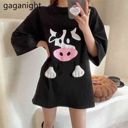 Spring Summer Short Sleeve T Shirt Women Cute Patch Cartoon Cow Harajuku Female T-Shirts Korean Casual Tee Tops 210601