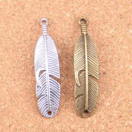 40pcs Antique Silver Plated Bronze Plated curved feather Charms Pendant DIY Necklace Bracelet Bangle Findings 45*11mm
