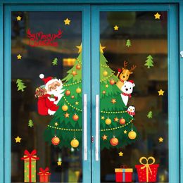 Wall Stickers Christmas Refrigerator Santa Claus Snowflake Glass Decals For Kids Rooms Year Window Decorations