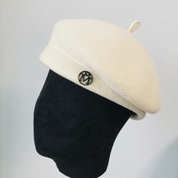 Classic Ladies Beret Fancy Wool Felt Warmer Winter Cap White Black Women Fedora Fascinator Pillbox hat Formal 210311