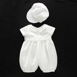 Kleidung weiß Taufe Baby Strampler Set mit Hut Umlegekragen Neugeborene erste Weihnachten Junge Geburtstag Kleidung 3-24M 210309