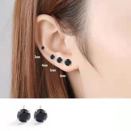 Stud 925 Sterling Sliver Black CZ Zircon Crystal Earrings For Women Round Earings Rhombic Fashion Jewelry