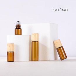 1ml 2ml 3ml 5ml Metal Roller Ball Bottles for Essential Oil Perfumes Oil E Liquids Roll On Vial with Plastic Wooden Grain Cap