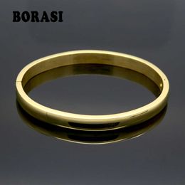 Simple Smooth Couple Jewelry Rose Gold Color Lover Bangle Plain Stainless Steel Bracelets & Bangles for Men Women Present Q0719