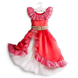 Girl Elena Adventure Dress up Cosplay Costume Sleeveless Deluxe Red Kids Party Halloween Fantasy ElenaDress 210303