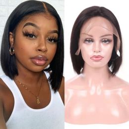 Brazilian Straight Bob Wigs 8-14 inch Short Remy Human Hair Lace Front Wig with Baby Hair Bleached Knots