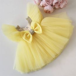 Summer Girl Dress Birthday Party Princess Dress Children Sequins Bow Pageant Gown Flower Girl Wedding Formal Dresses 211027