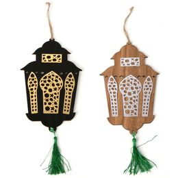 Eid Mubarak Ramadan Wooden Ornament with Tassel Muslim Isramic Eid Mubarak Pendant Tassel Home Party Decor