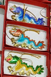 Fancy Animal Chinese Dragon Pendant Keychain Key Charms Handcrafts Cloisonne Enamel Christmas Tree Hanging Decor Birthday Gifts for Kids Girls Boy