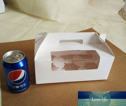 10pcs 23.5*15*9cm 6 grid White cardboard Paper Muffin window Box with Handle For Candy\Cake\Dessert \party Packing boxes