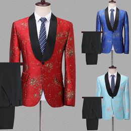 Three-Pieces Men Suits Nightclub Bar tuxedos Slim Fit Groom Party Coat Tailored Night Performance singer Work Wear Wedding Suit