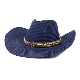 sun straw hats men women panama wide brim belt band western cowboy summer hats casual vintage raffia white black women sun hats