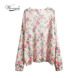 Mohair Sweater Jumper With Diamonds Women Spring Autumn Floral Printed Casual Pullovers Pull Femme Vintage Knitwear B-026 211014