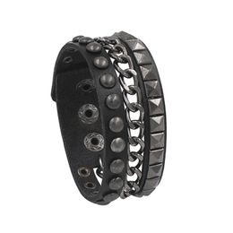 Charm Bracelets 2021 Fashion Multilayers Rock Spikes Rivet Chains Gothic Punk Wide Cuff Leather Bracelet Bangle For Women Men Jewe223i