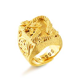 2021 fashion 24K Gold Colour Rings for Women 3D Dragon Carved Rhombus Chunky Width Men Ring Vintage Indian Wedding Jewellery