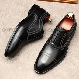 Italian Genuine Leather Dress Shoes Men Fashion Cap Toe Lace Up Black Business Wedding Office Shoes Formal Oxford Shoes For Men