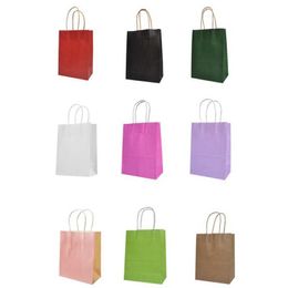 40PCS/lot Kraft paper Gift bag with handle 18x15x8cm wedding birthday party gift package bags Christmas year Wholesale 210724