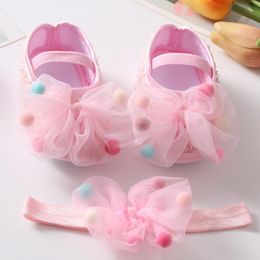 First Walkers 2pcs/set Baby Shoes + Hair Band Suit Prewalker Cute Girls Lovely Bowknot Princess 0-12 Month