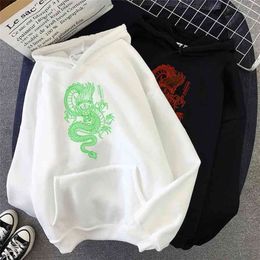 Winter Streetwear Top Hoodie Ulzzang Harajuku Kawaii Vigtage Chinese Dragon Print Sweatshirts Casual Womens Hoody 210816