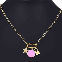 Zhini Luxury Aaa Zircon Crystal Statement Choker Necklaces for Women Simple Cute Smiley Pendant Necklace Jewellery Collares