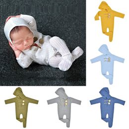 Footed Newborn Romper Infant Baby Photography Prop Jumpsuits Long Sleeve Hooded Knitted Rompers Climb Clothes