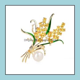 Pins, Brooches Jewellery Wheat Ears Shape Brooch Artificial Zircon Pin Natural Freshwater Pearl Cor Drop Delivery 2021 G8Ac3